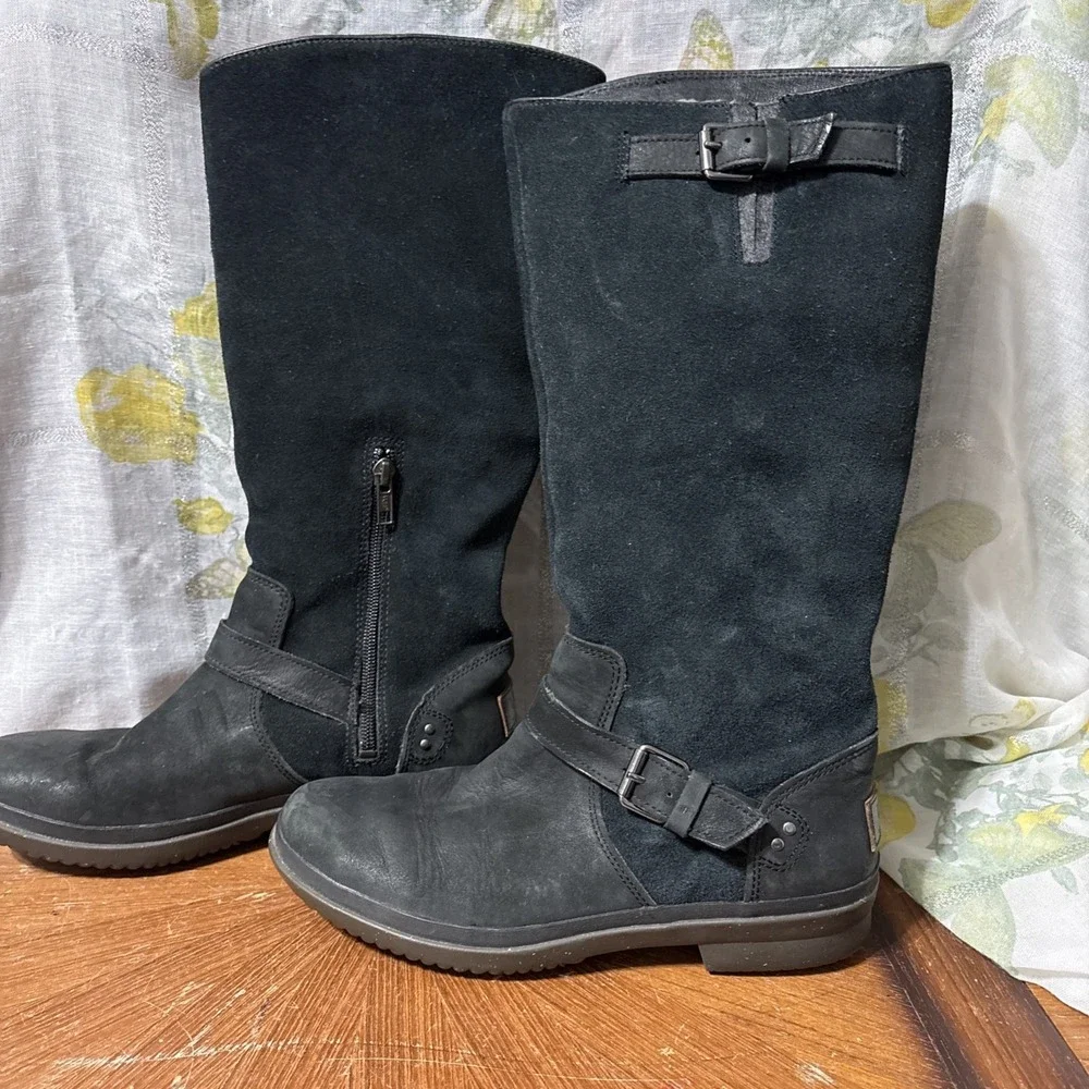 Ugg‎ Thomsen Tall Black Suede Leather Knee High Riding Waterproof Boots Size 8